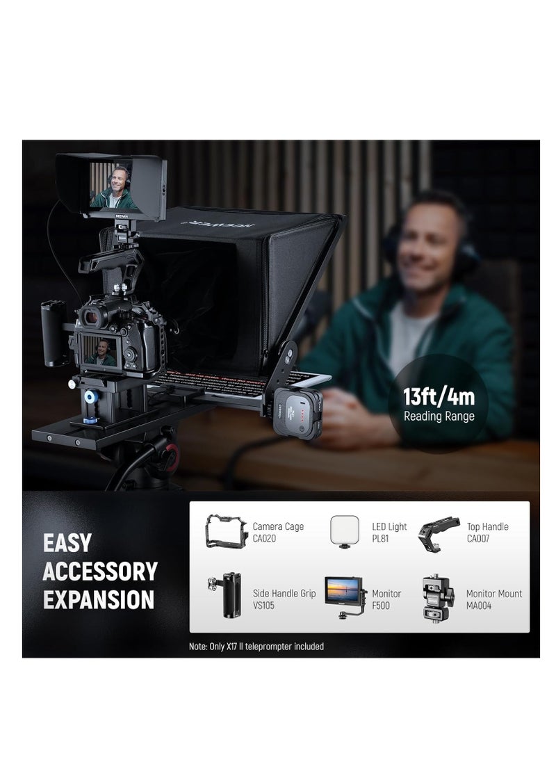 Neewer - NEEWER Teleprompter X17 II with RT113 Remote/APP Control, 17" HD Beamsplitter All Metal Frame Upgraded Camera Mount QR Plate Compatible with Manfrotto 501PL iPad iPhone, Max Load 44.1Ib, Assembly Free - Image 1