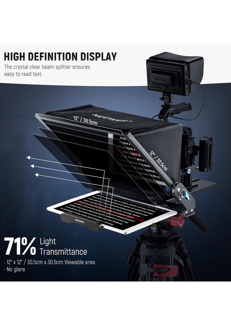 Neewer - NEEWER Teleprompter X17 II with RT113 Remote/APP Control, 17" HD Beamsplitter All Metal Frame Upgraded Camera Mount QR Plate Compatible with Manfrotto 501PL iPad iPhone, Max Load 44.1Ib, Assembly Free - Image 1