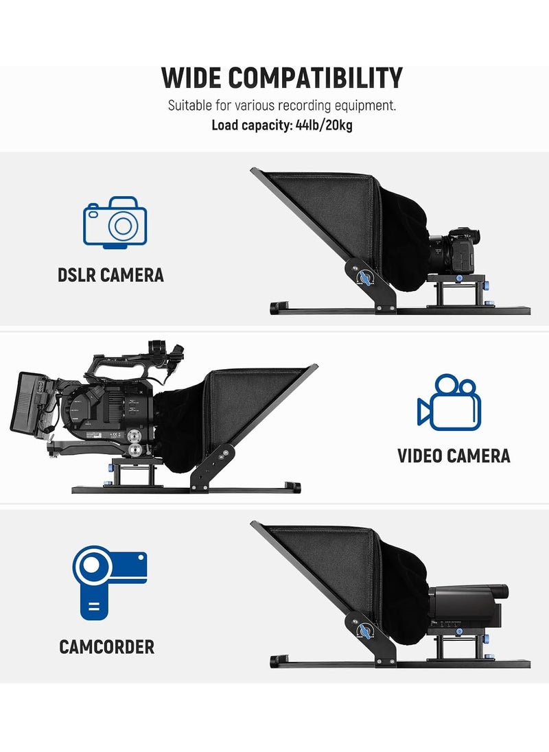 Neewer - NEEWER Teleprompter X17 II with RT113 Remote/APP Control, 17" HD Beamsplitter All Metal Frame Upgraded Camera Mount QR Plate Compatible with Manfrotto 501PL iPad iPhone, Max Load 44.1Ib, Assembly Free - Image 1