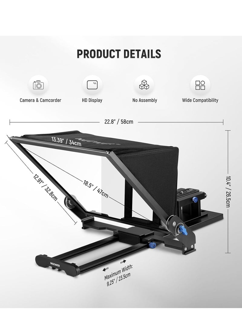 Neewer - NEEWER Teleprompter X17 II with RT113 Remote/APP Control, 17" HD Beamsplitter All Metal Frame Upgraded Camera Mount QR Plate Compatible with Manfrotto 501PL iPad iPhone, Max Load 44.1Ib, Assembly Free - Image 1