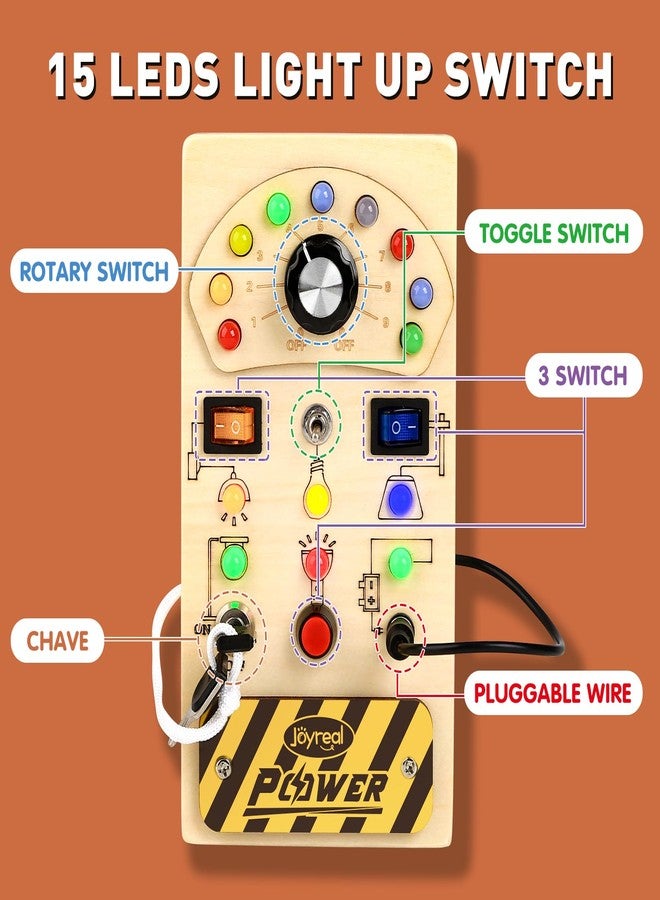 Joyreal Toddler Busy Board, Wooden Montessori Busy Board Sensory Board with LED Light Switch, Sensory Toys Baby Fidget Board Travel Toys for Toddler - Image 2