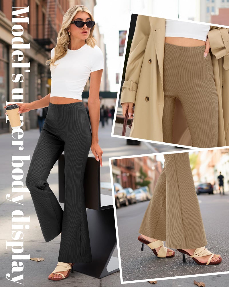 Yearntown 3 Pack Women's Ribbed Flare Yoga Pants High Waist Flare Leggings Casual Bell Bottoms Workout Soft Bootcut Leggings(Black, Coffee, Gray Apricot,Medium) - Image 4