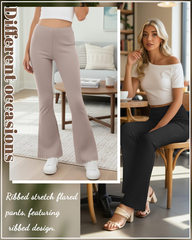 Yearntown 3 Pack Women's Ribbed Flare Yoga Pants High Waist Flare Leggings Casual Bell Bottoms Workout Soft Bootcut Leggings(Black, Coffee, Gray Apricot,Medium) - Image 5