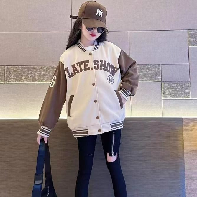 Girls' Children'S Wear Coat 2024 Western-Style Baseball Suit Girls' Fleece-Lined Jacket Autumn Clothes Fashion - Image 4