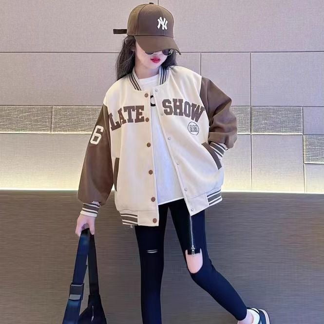 Girls' Children'S Wear Coat 2024 Western-Style Baseball Suit Girls' Fleece-Lined Jacket Autumn Clothes Fashion - Image 2