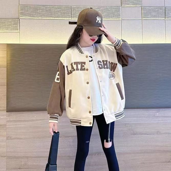Girls' Children'S Wear Coat 2024 Western-Style Baseball Suit Girls' Fleece-Lined Jacket Autumn Clothes Fashion - Image 5