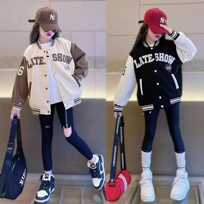 Girls' Children'S Wear Coat 2024 Western-Style Baseball Suit Girls' Fleece-Lined Jacket Autumn Clothes Fashion - Image 3