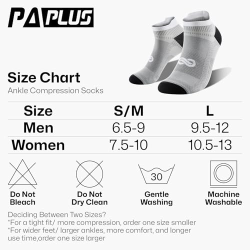 PAPLUS No Show Compression Socks for Men and Women (6 Pairs), Low Cut Running Ankle Socks with Arch Support for Plantar Fasciitis, Cyling, Athletic, Flight, Travel, Nurses. Gray S/M - Image 2