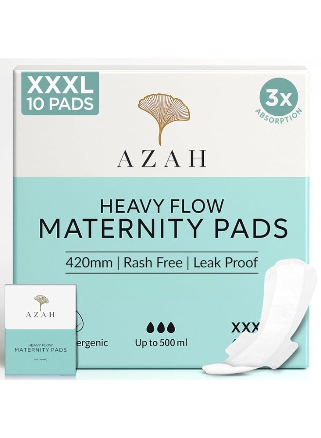 عزة فوط أزاه الصحية لما بعد الولادة [عبوة من 10 قطع] | فوط صحية مقاس XXXL للنساء بعد الولادة | فوط صحية مانعة للتسرب للنساء | مناسبة لتدفق ما بعد الولادة، وسلس البول، والتدفق الغزير جدًا - Image 1
