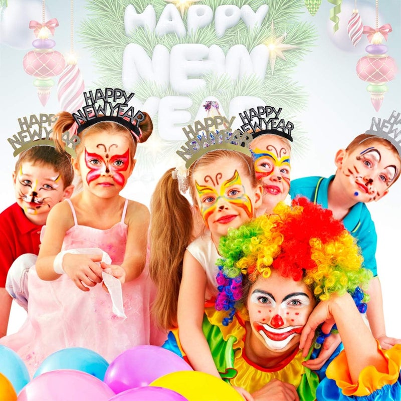 Tinksky أمشون رأس السنة الجديدة سعيد طوق تيارا هدايا حفلة رأس السنة الذهبية الفضية السوداء 12 قطعة - Image 5