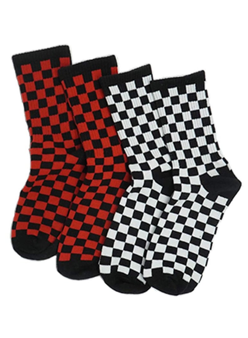 Excefore جوارب قطنية للجنسين، جوارب قطنية كاجوال للعمل للرجال والنساء، جوارب منزلية مرحة عصرية، جوارب مريحة متنوعة بطول منتصف الساق (مربعات، 4 أزواج) - Image 1