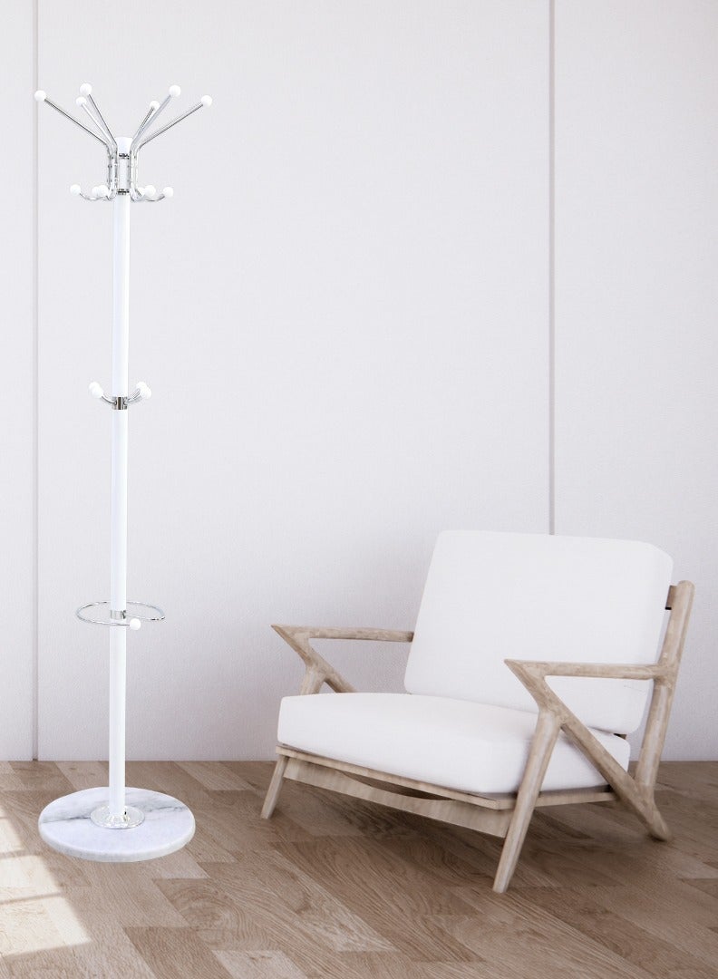 AFT Arfan Metal Coat Rack Stand with Natural Marble Base, Free Standing Hall Tree with 15 Hooks for Hanging Scarf, Bag, Jacket, Home Entry-way Hat Hanger Organizer (White)) - Image 3