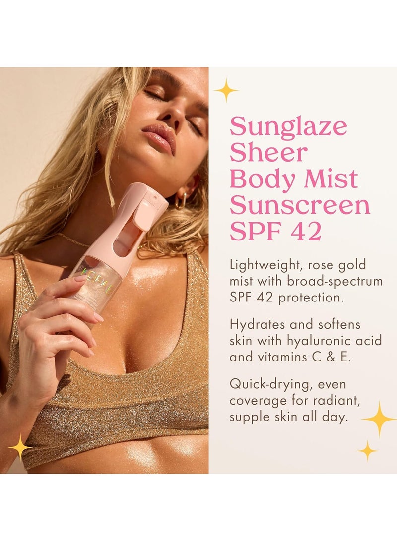 OceAura Rose Gold Sunglaze Sheer Body Mist Sunscreen SPF 42, Infused with Shimmering Body Oil, Hydrating Mist, Hydrates, Brightens, Makeup Friendly, Gives Skin a Glowy Finish, Lightweight - Image 3
