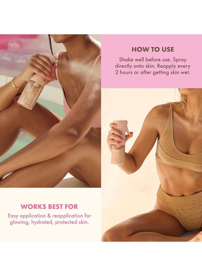 OceAura Rose Gold Sunglaze Sheer Body Mist Sunscreen SPF 42, Infused with Shimmering Body Oil, Hydrating Mist, Hydrates, Brightens, Makeup Friendly, Gives Skin a Glowy Finish, Lightweight - Image 4