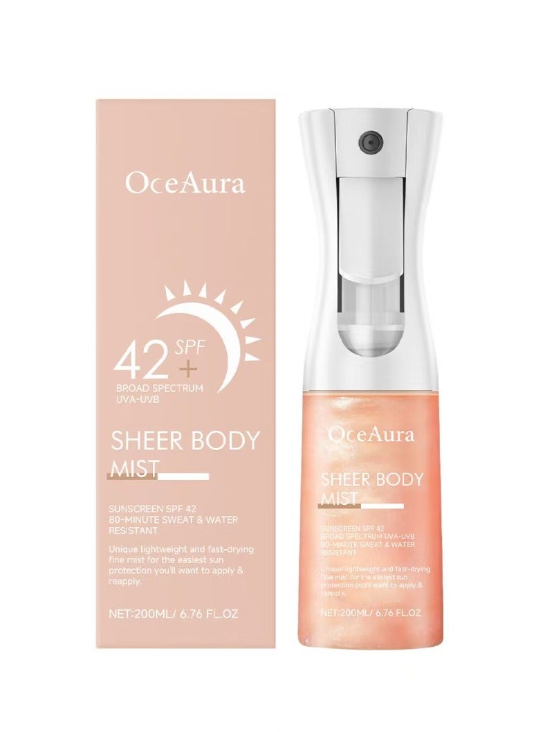 OceAura Rose Gold Sunglaze Sheer Body Mist Sunscreen SPF 42, Infused with Shimmering Body Oil, Hydrating Mist, Hydrates, Brightens, Makeup Friendly, Gives Skin a Glowy Finish, Lightweight - Image 1
