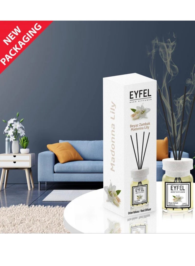 EYFEL Madonna Lily Reed Diffuser Set – 120ML Premium Long-Lasting Home Fragrance with Elegant Diffuser Sticks for Bathrooms, Living Spaces, Offices, Shops & Showrooms  - Image 2