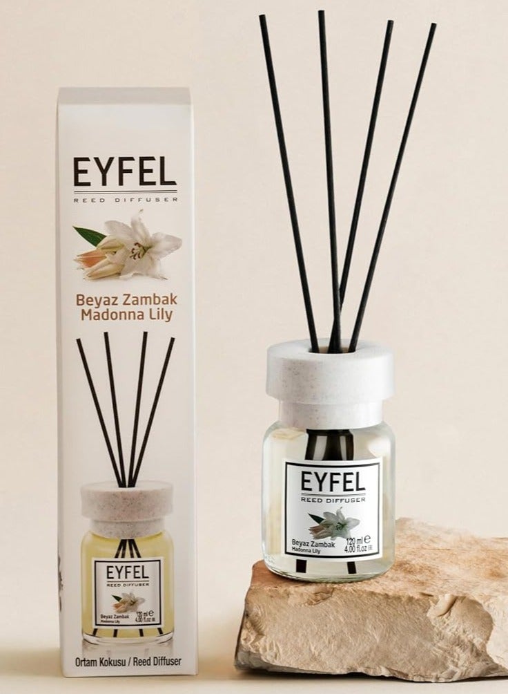 EYFEL Madonna Lily Reed Diffuser Set – 120ML Premium Long-Lasting Home Fragrance with Elegant Diffuser Sticks for Bathrooms, Living Spaces, Offices, Shops & Showrooms  - Image 3