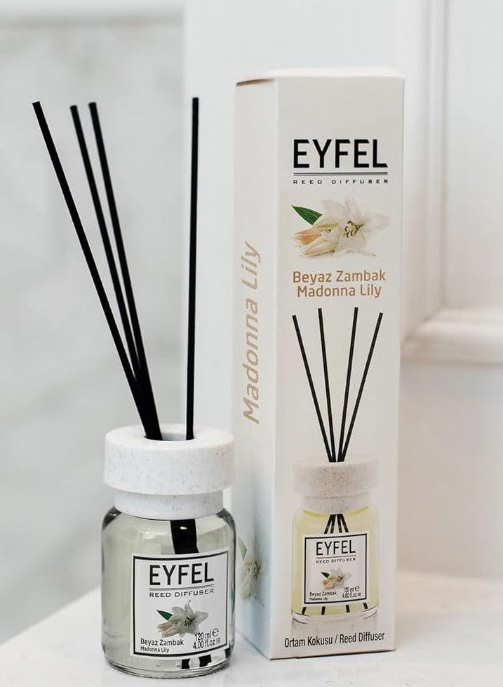 EYFEL Madonna Lily Reed Diffuser Set – 120ML Premium Long-Lasting Home Fragrance with Elegant Diffuser Sticks for Bathrooms, Living Spaces, Offices, Shops & Showrooms  - Image 4