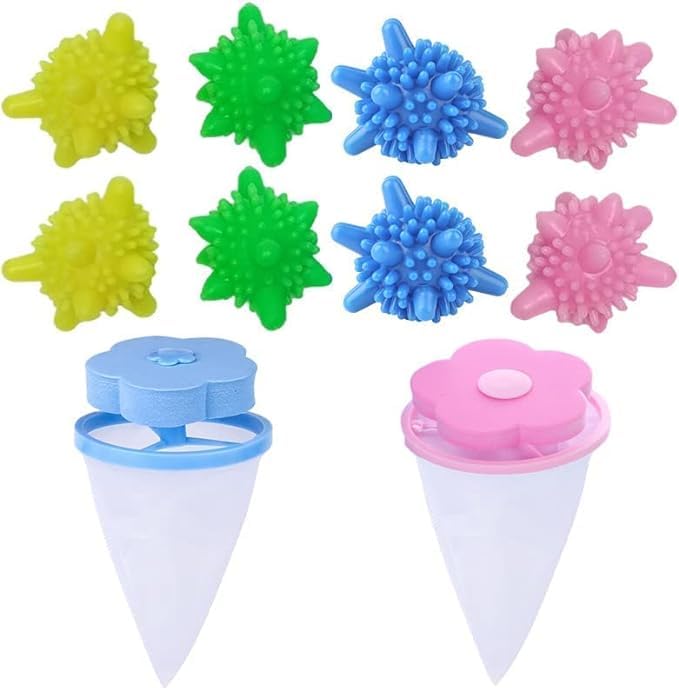 OTISTORES Washing Machine Hair Filter Cleaning Mesh Bag 2 Pcs Silicone Washing Machine Laundry Balls Dryer Laundry Ball 10 Pcs Laundry Balls Washing BallTangleFree and Cleaning Power Washer Balls - Image 1