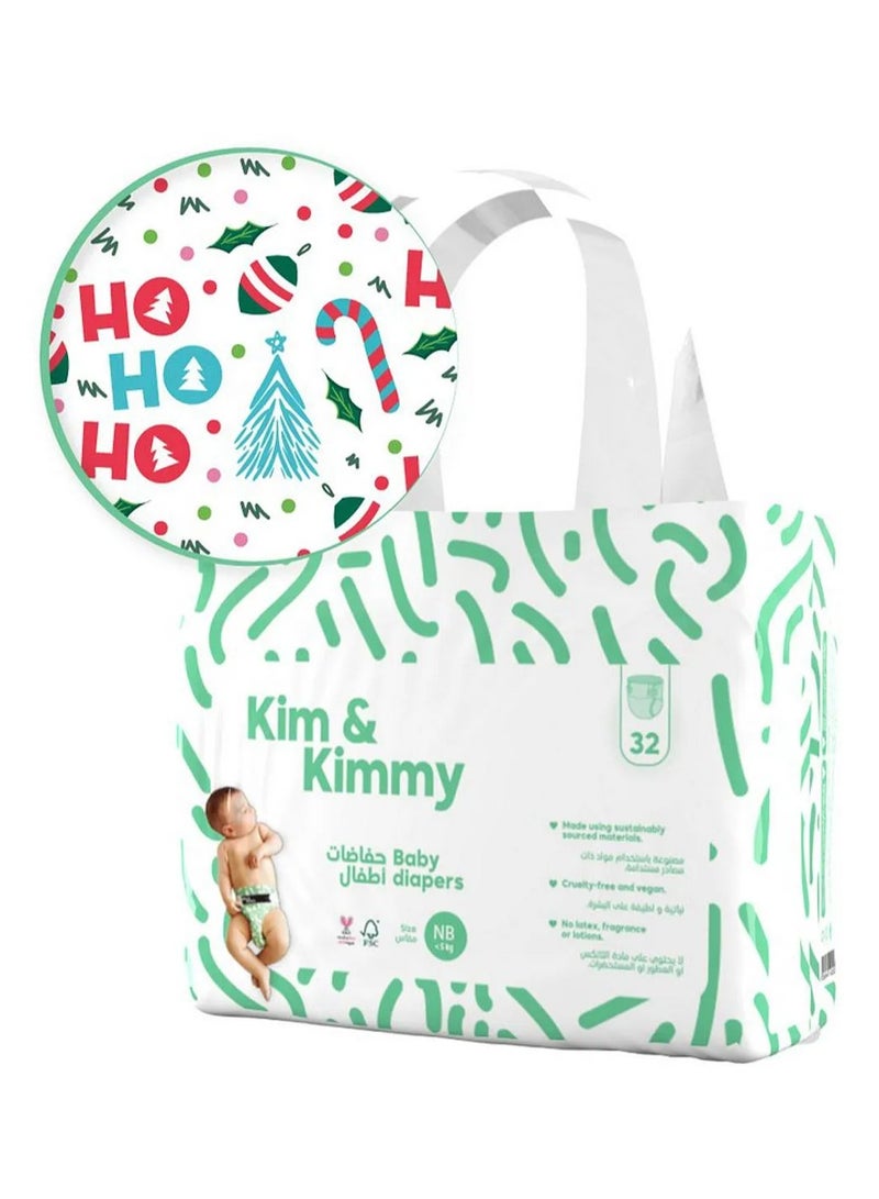 Kim & Kimmy New Born Diapers - 32 Pieces, Breathable fit for comfort and security throughout the day and night
