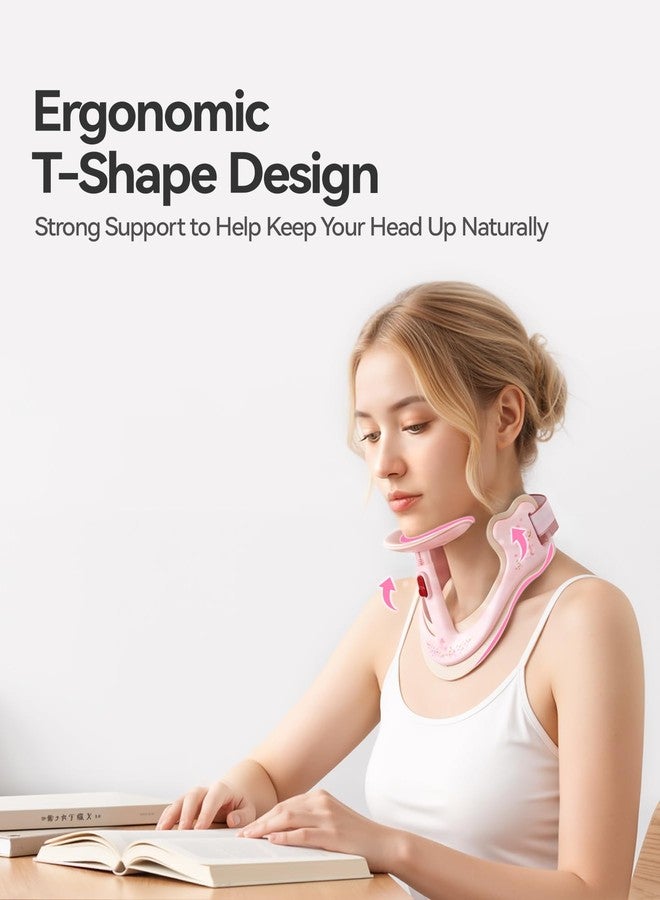 Owlprince Posture Corrector for Neck, Memory Foam Neck Support Brace for Pain Relief, Cervical Spine Alignment, 360° Adjustable Neck Collar - Printed Pink - Image 3