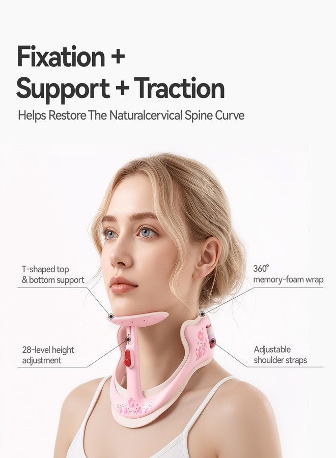 Owlprince Posture Corrector for Neck, Memory Foam Neck Support Brace for Pain Relief, Cervical Spine Alignment, 360° Adjustable Neck Collar - Printed Pink - Image 5