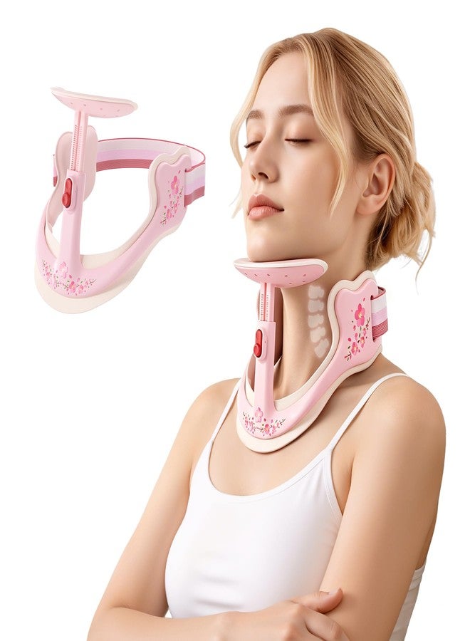 Owlprince Posture Corrector for Neck, Memory Foam Neck Support Brace for Pain Relief, Cervical Spine Alignment, 360° Adjustable Neck Collar - Printed Pink - Image 1