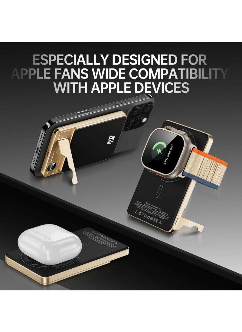 Ultra-Slim 10000mAh Power Bank,Qi2 Certified 15W Ultra-Fast MagSafe-Compatible Portable Charger,PD 20W 10000mAh Battery Pack with Smart Display and Foldable Stand, For iPhone 16/15/14/13/12 Series,AirPods,iwatch and More(USB-C Cable Include)