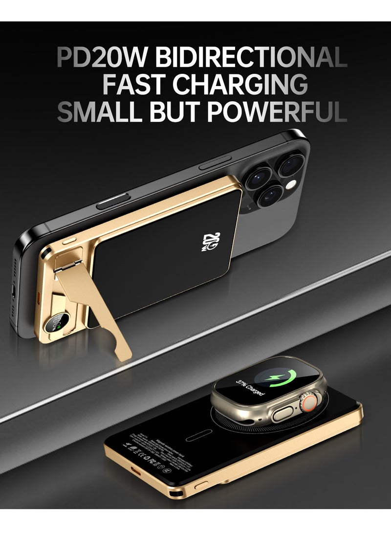 Ultra-Slim 10000mAh Power Bank,Qi2 Certified 15W Ultra-Fast MagSafe-Compatible Portable Charger,PD 20W 10000mAh Battery Pack with Smart Display and Foldable Stand, For iPhone 16/15/14/13/12 Series,AirPods,iwatch and More(USB-C Cable Include)