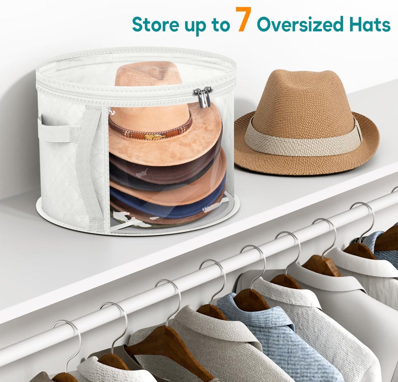 AOODA Oversized Clear Hat Storage Bag for Women, Holds up to 7 Caps Cowboy Hat Organizer for Closet, Wide Brims Hat Case with Carrying Handles (White) - Image 2