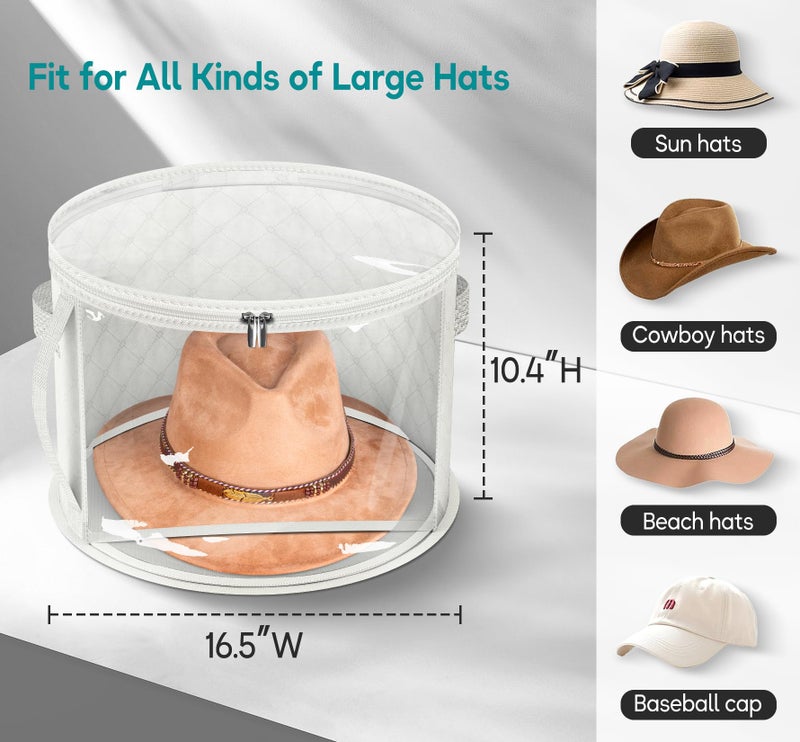 AOODA Oversized Clear Hat Storage Bag for Women, Holds up to 7 Caps Cowboy Hat Organizer for Closet, Wide Brims Hat Case with Carrying Handles (White) - Image 4