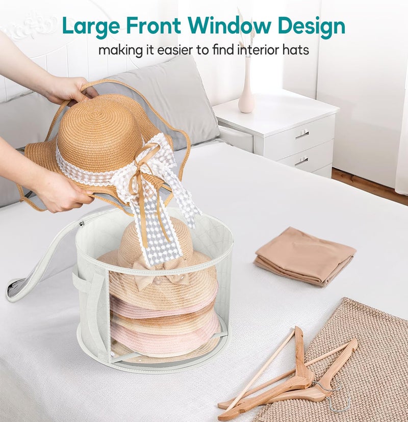 AOODA Oversized Clear Hat Storage Bag for Women, Holds up to 7 Caps Cowboy Hat Organizer for Closet, Wide Brims Hat Case with Carrying Handles (White) - Image 3