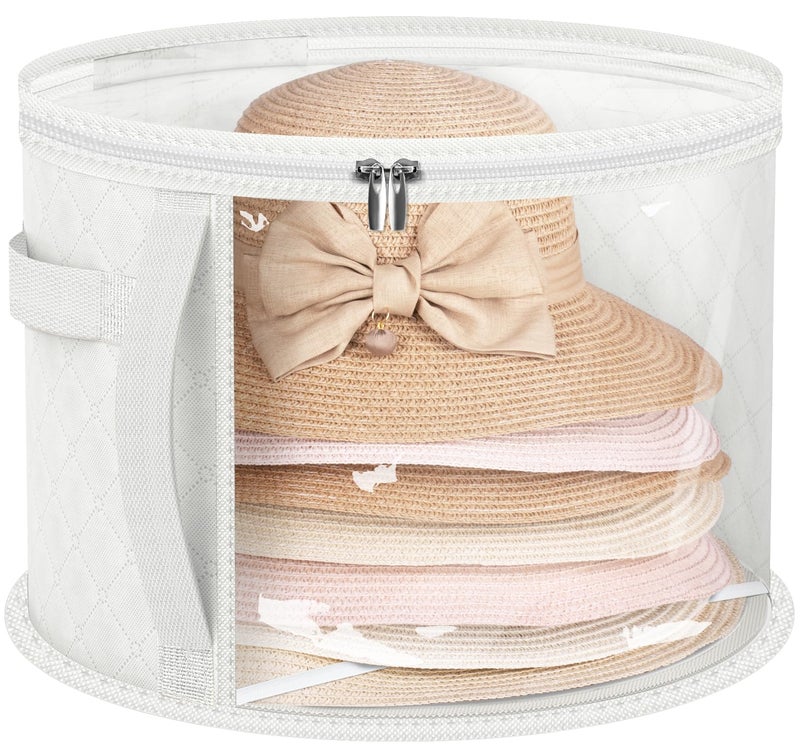 AOODA Oversized Clear Hat Storage Bag for Women, Holds up to 7 Caps Cowboy Hat Organizer for Closet, Wide Brims Hat Case with Carrying Handles (White) - Image 1