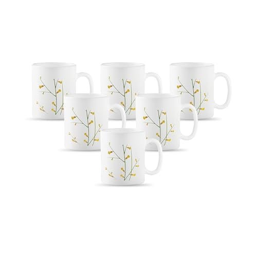 La Opala Diva, Opal Glass Crockery | Coffee Mug Cylinder Medium, Set of 6 | Citron Weave, 250 ml | for Tea & Coffee | Microwave Safe | 100% Vegetarian | Extra Strong | Super Light | Super White - Image 1