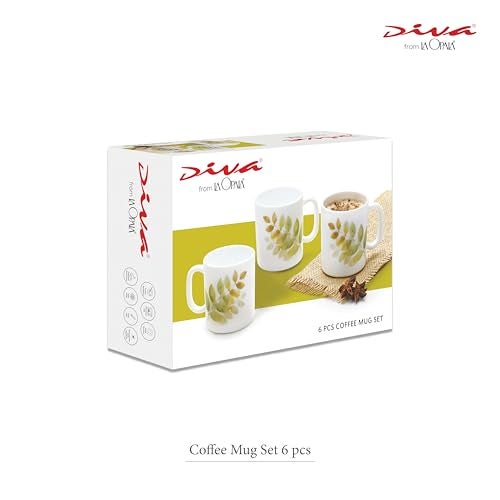 La Opala Diva, Opal Glass Crockery | Coffee Mug Cylinder Medium, Set of 6 | Citron Weave, 250 ml | for Tea & Coffee | Microwave Safe | 100% Vegetarian | Extra Strong | Super Light | Super White - Image 4