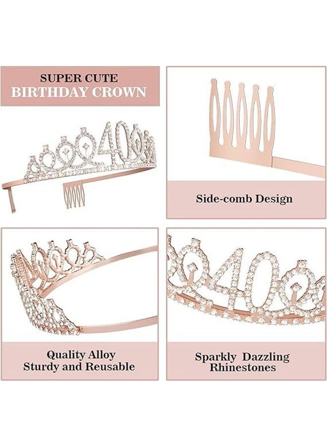 Juesly 40th Birthday Gifts for Women, Including 40th Birthday Crown/Tiara, Sash, Cake Topper and Candles, 40th Birthday Decorations Women - Image 4