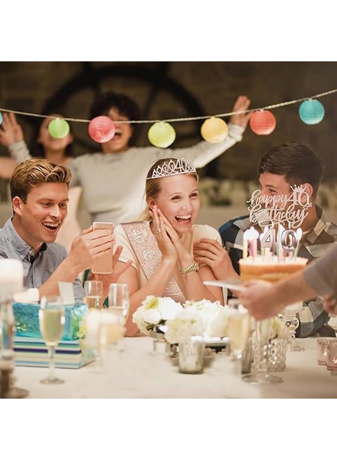 Juesly 40th Birthday Gifts for Women, Including 40th Birthday Crown/Tiara, Sash, Cake Topper and Candles, 40th Birthday Decorations Women - Image 3