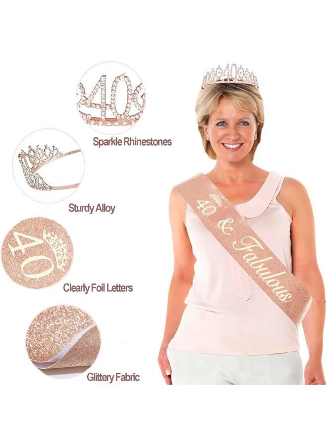 Juesly 40th Birthday Gifts for Women, Including 40th Birthday Crown/Tiara, Sash, Cake Topper and Candles, 40th Birthday Decorations Women - Image 2
