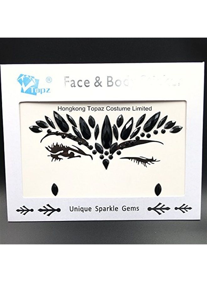 TOPAZ Black Face Jewels stick on festival accessories halloween face tattoo rhinestones for makeup Self-Adhesive body Jewels Body Gems face Jewelry temporary tattoos(black) - Image 1