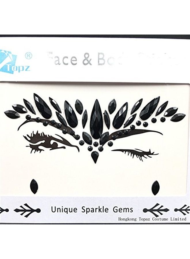 TOPAZ Black Face Jewels stick on festival accessories halloween face tattoo rhinestones for makeup Self-Adhesive body Jewels Body Gems face Jewelry temporary tattoos(black) - Image 2