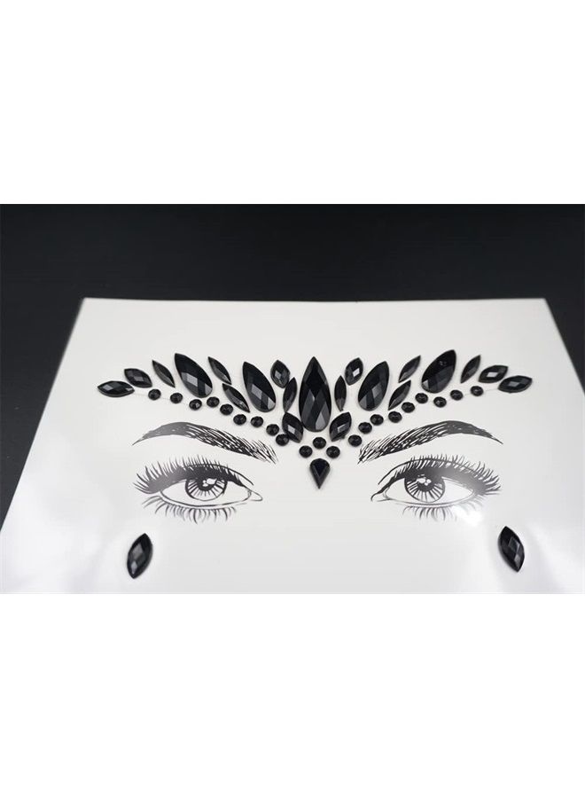 TOPAZ Black Face Jewels stick on festival accessories halloween face tattoo rhinestones for makeup Self-Adhesive body Jewels Body Gems face Jewelry temporary tattoos(black) - Image 5