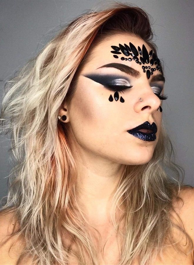 TOPAZ Black Face Jewels stick on festival accessories halloween face tattoo rhinestones for makeup Self-Adhesive body Jewels Body Gems face Jewelry temporary tattoos(black) - Image 4