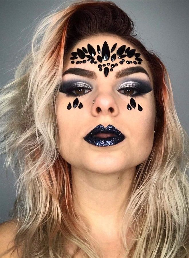 TOPAZ Black Face Jewels stick on festival accessories halloween face tattoo rhinestones for makeup Self-Adhesive body Jewels Body Gems face Jewelry temporary tattoos(black) - Image 3