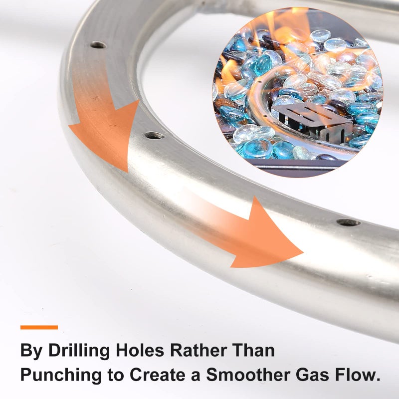 GRISUN طقم حلقة موقد النار غريسون 18 بوصة، طقم موقد نار بروبان لطاولة النار الغازية، يأتي مع طقم خرطوم موقد النار البروبان وطقم إشعال شرارة مطور، طقم موقد نار غاز دائري DIY، من الفولاذ المقاوم للصدأ - Image 4