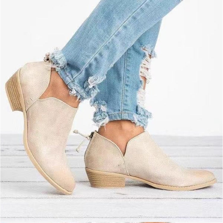 2020 foreign trade autumn and winter new thick heel pointed toe shoes low heel nude boots women's short boots large size women's shoes trend Pink 42 - Image 3