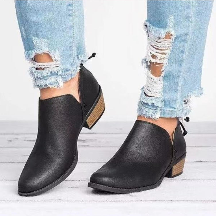 2020 foreign trade autumn and winter new thick heel pointed toe shoes low heel nude boots women's short boots large size women's shoes trend Pink 42 - Image 4