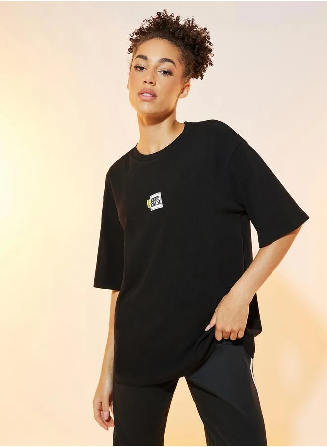Styli Slogan Text Patch Detail Oversized T-Shirt