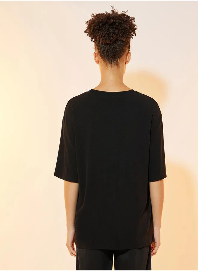 Styli Slogan Text Patch Detail Oversized T-Shirt