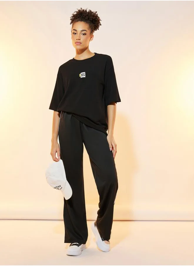 Styli Slogan Text Patch Detail Oversized T-Shirt