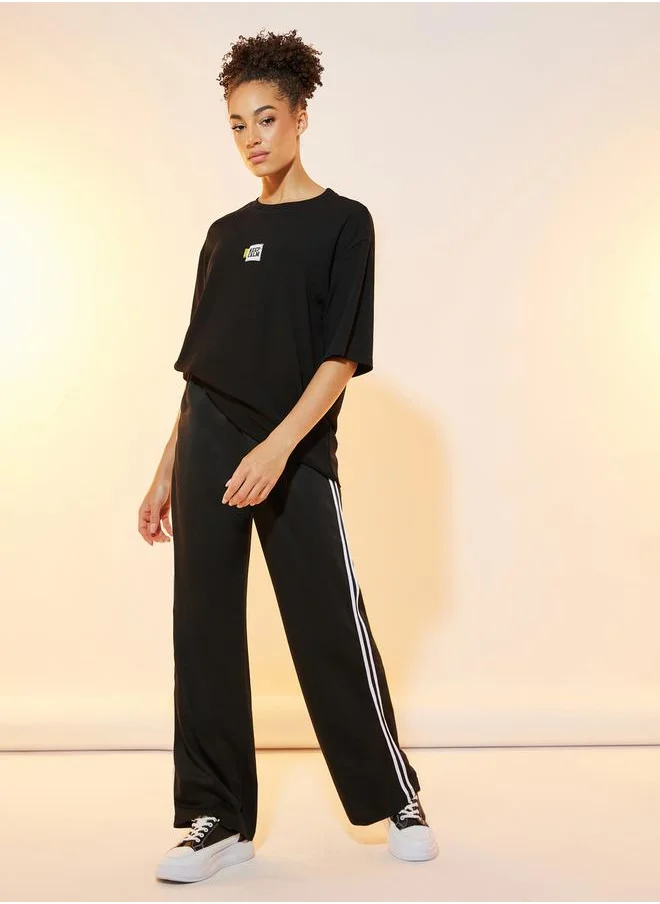 Styli Slogan Text Patch Detail Oversized T-Shirt